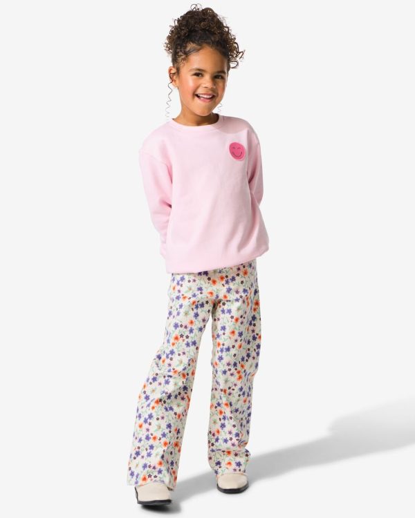 HEMA Kinderbroek Wide Fit Bloemen Gebroken Wit (gebroken wit)